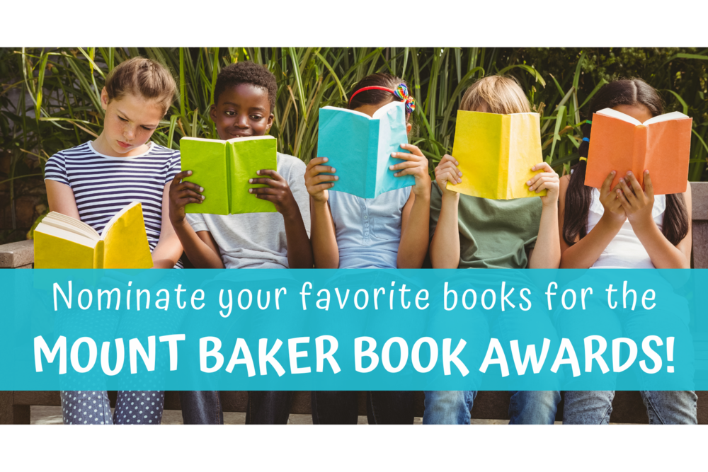 Nominate your favorite books for the Mount Baker Book Awards, Five kids sitting on a bench outside reading books